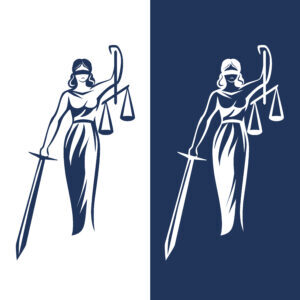 lady justice statue. Justice Goddess Themis, lady justice Femida. Stylized contour vector. Blind woman holding scales and sword.
